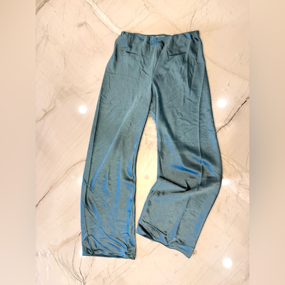 vince Teal Satin Fluid Pants